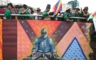 20 mayo (ANF).- Ponchos Rojos marchan por la ciudad de La Paz. Foto: Soyelgas