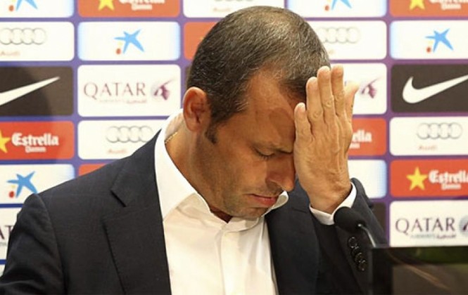Sandro Rosell en la comparecencia en la que anunció la salida de Tito/ Foto El Mundo