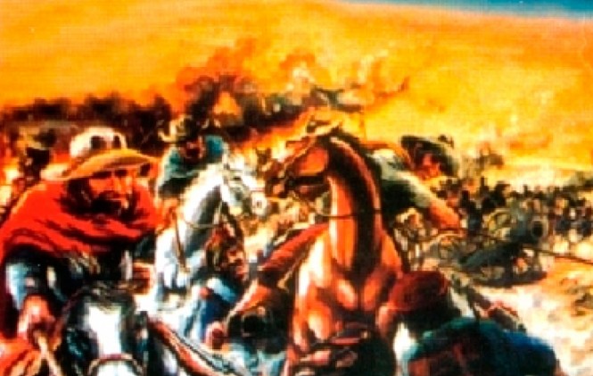 Una pintura ilustra como se desarrolló la Batalla de Suipacha, cerca de Tupiza. Foto: Correo del Sur.