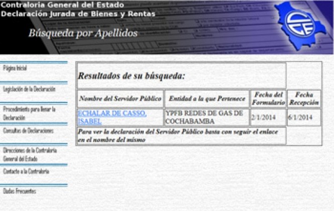 La declaración jurada de Isabel Echalar de Casso ante la Contraloría General del Estado/Foto captura internet.