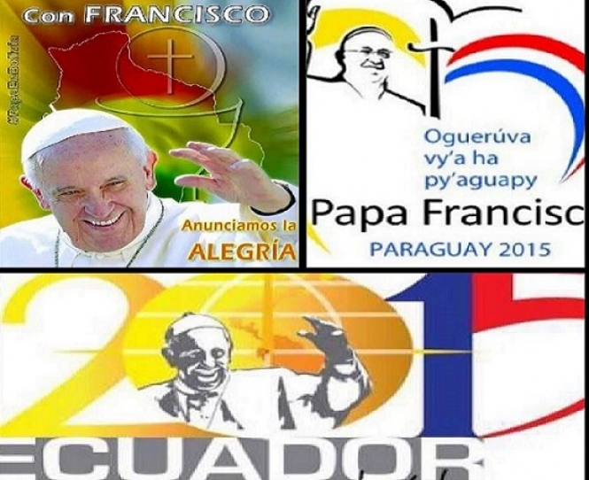 Logotipos que crearon las Conferencias Episcopales de Ecuador, Bolivia y Paraguay para la visita de el Papa Francisco. Foto. ANF