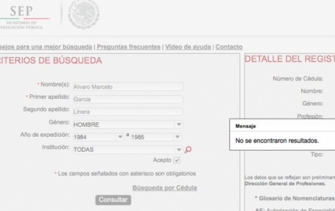 Según los registros del Estado mexicano, García Linera no tiene título profesional Según los registros del Estado mexicano, García Linera no tiene título profesional