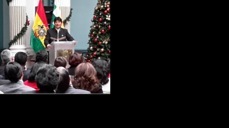 El presidente Evo Morales en la VII Reunión de embajadores de Bolivia. Foto: Cancillería