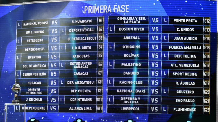 Las 22 llaves sorteadas junto al trofeo de la Copa Sudamericana.  Foto: @CONMEBOL