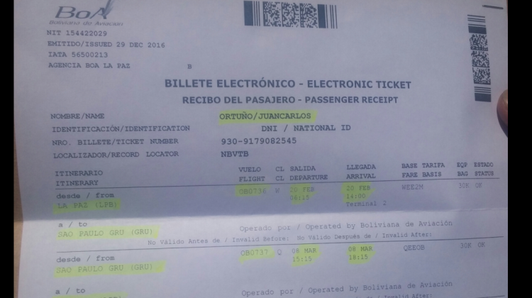 Billete electrónico que recibió una de las víctimas. Foto: ANF