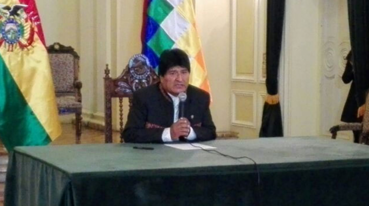 Evo Morales en conferencia de prensa. Foto: ANF