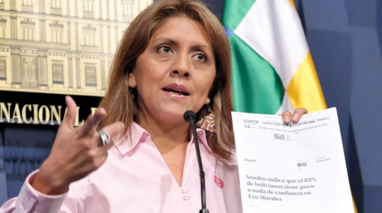 Ministra Gisela López en conferencia de prensa. Foto: ABI.