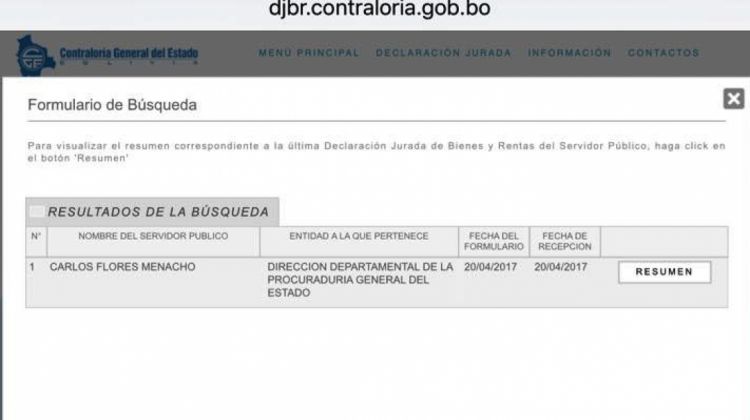 Captura de pantalla de la página web de la Contraloría General del Estado.