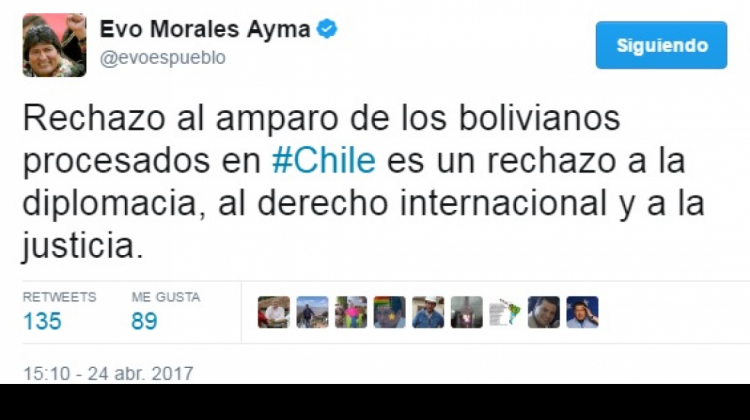 El presidente Evo Morales criticó a Chile desde su cuenta de Twitter  Foto: @evoespueblo