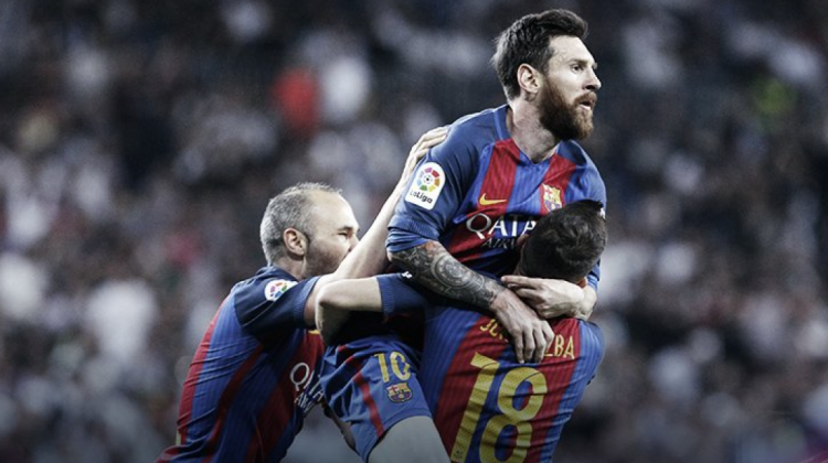 Los jugadores del FC Barcelona celebra uno de los tantos.   Foto: @FCBarcelona_es