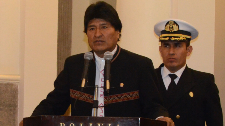 Evo Morales en un acto en el Palacio. Foto: Abi.