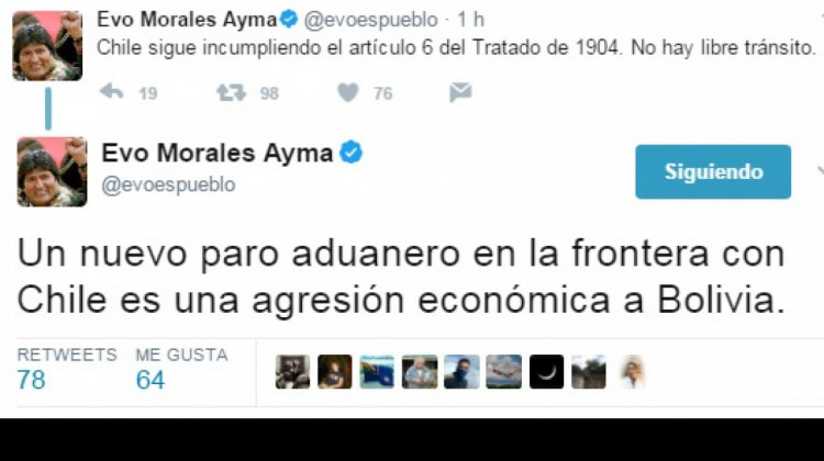 Tuit del Presidente Evo Morales