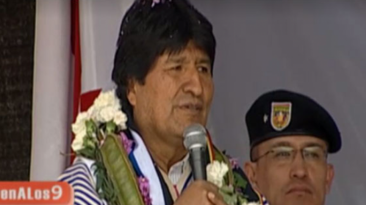 Evo Morales en un acto público en Chuquisaca. (Captura de pantalla: Btv)