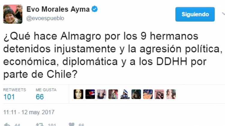 Captura de tuit de Evo Morales