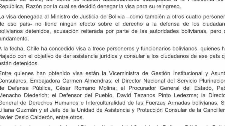 Parte del comunicado emitido por la Cancillería chilena.