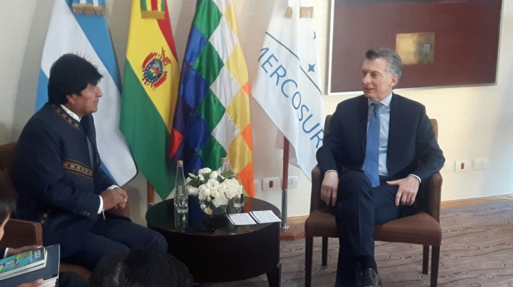Evo Morales y Mauricio Macri en la reunión. Foto: Cancilleria Bolivia