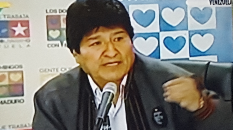 Evo Morales, durante su intervención. Foto captura BTV