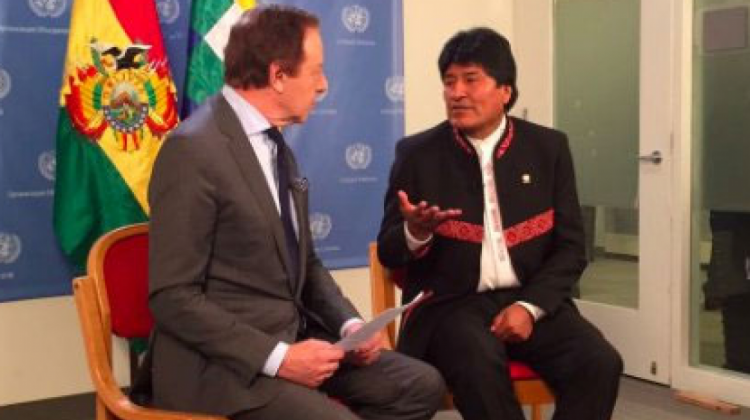 Jorge Gestoso entrevistó a Evo Morales en Nueva York. Foto: @JorgeGestoso