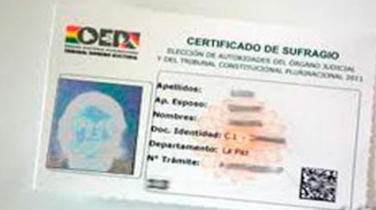 Certificado de sufragio: Foto archivo OEP