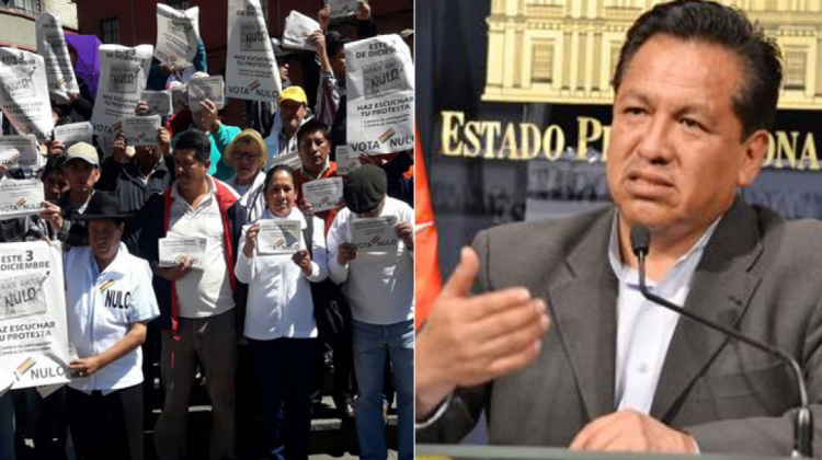 La movilización de opositores y el ministro René Martínez. Fotos: RRSS y Presidencia.