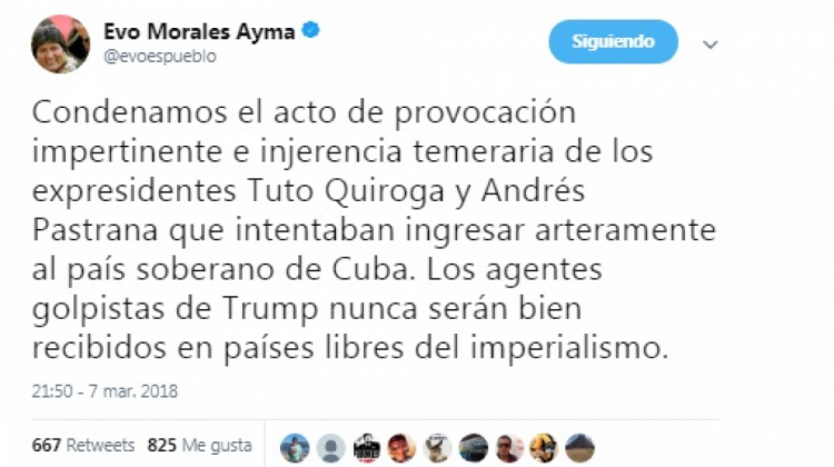 Tuit del presidente, Evo Morales