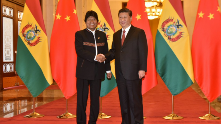 Presidente Evo Morales en su visita a China. Foto: Cancillería