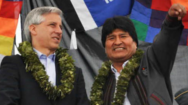 El vicepresidente, Álvaro García Linera y el presidente, Evo Morales. Foto: Archivo