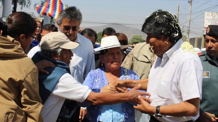 Morales durante el acto de entrega de un centro de salud en Cochabamba.  Foto: ABI.