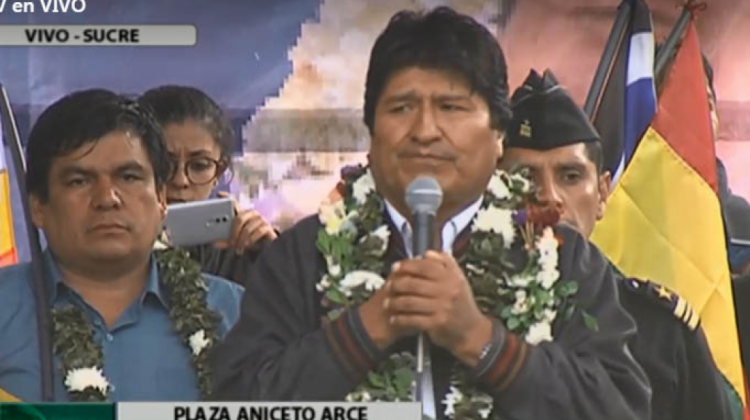 El presidente Evo Morales en la concentración en Sucre. Foto: Captura pantalla