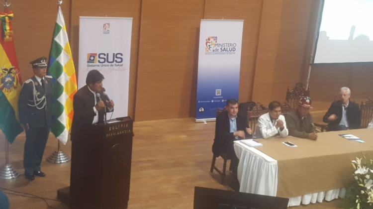 Presidente Evo Morales en su discurso tras la promulgación del SUS. Foto: ANF