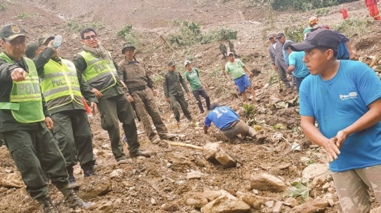 Una de las tareas de búsqueda realizada en la zona de la tragedia. Foto: Policía Boliviana.