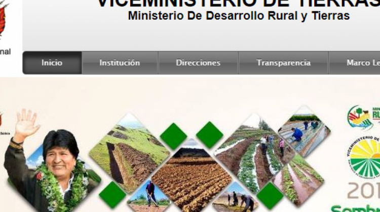 El portal web del viceministerio de Tierras. Foto: Captura pantalla