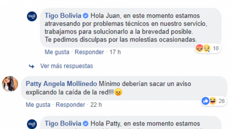 Reclamo de un usuario en página de la telefónica Tigo. Foto: Captura de pantalla