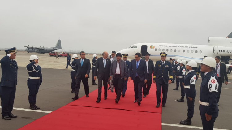 Evo Morales llega a Lima, Perú. Foto: Cancillería