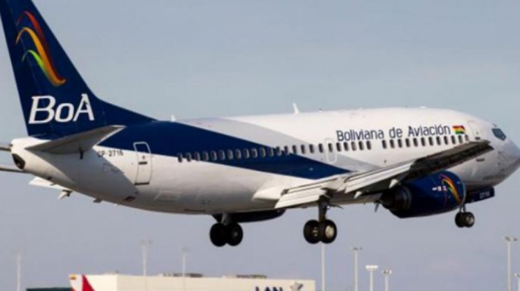 Aeronave de Boliviana de Aviación (BoA).  Foto: Últimas Noticias Bolivia.