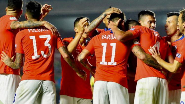 La Roja celebra uno de los goles a Japón.  Foto: @CopaAmerica