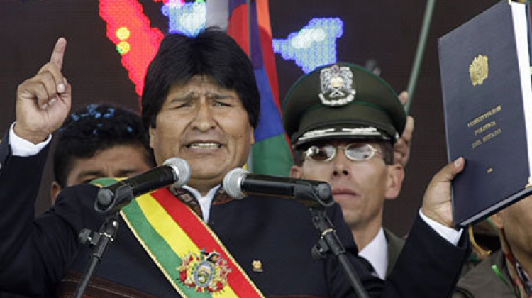 Presidente Evo Morales en la promulgación de la CPE. Foto: Archivo