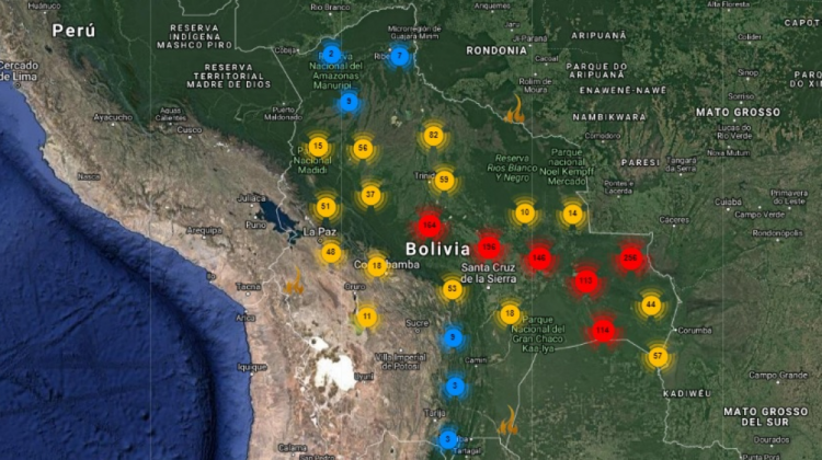Mapa de focos de calor. Foto captura FAN