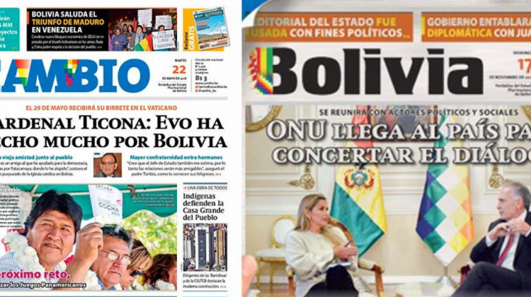 Una portada de Cambio y la primera portada de Bolivia. foto: Cambio