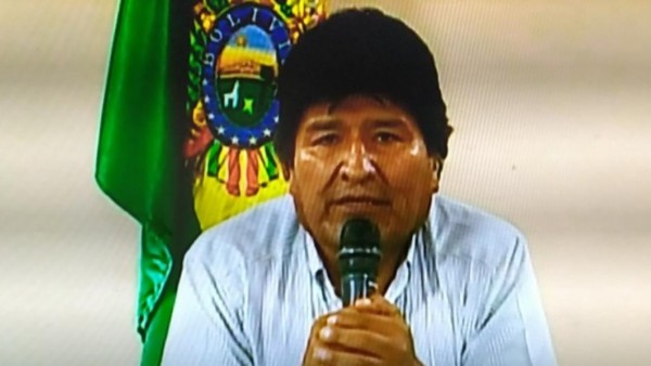 Captura de pantalla del mensaje de renuncia de Evo Morales el 10 de noviembre del 2019.