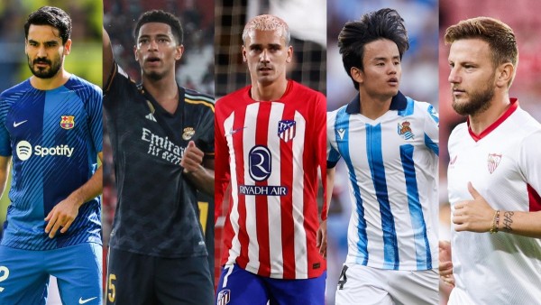 Ilkay Gündogan (FC Barcelona); Jude Bellingham (Real Madrid); Antoine Griezmann (Atlético de Madrid); Take Kubo (Real Sociedad); e Ivan Rakitic (Sevilla FC). Foto: EUROPA PRESS