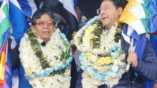 Luis Arce y David Choquehuanca en una concentración anterior.