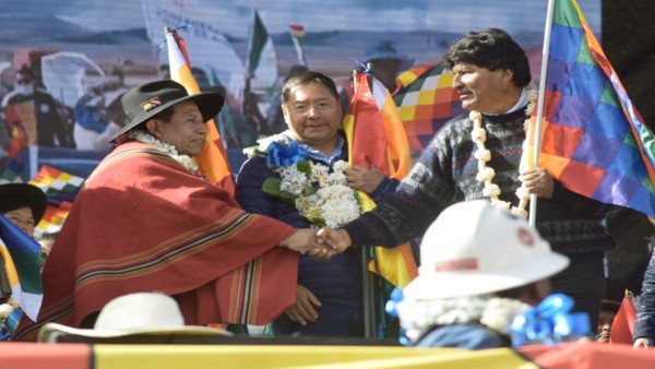Choquehuanca, Arce y Morales en un encuentro el año pasado. Foto: La Razón