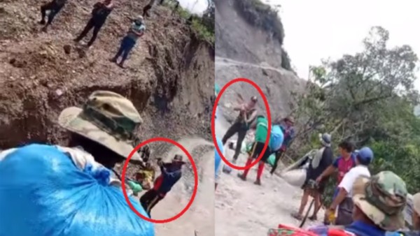 Sujetos armados impiden el paso de campesinos en Apolo. Foto captura: Apolobamba
