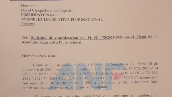 Presidente del Senado manda dos cartas a Choquehuanca.