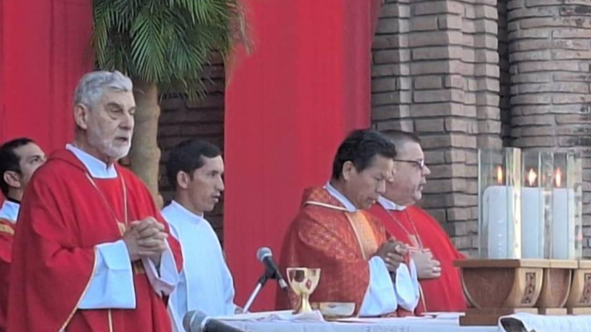 Monseñor René Leigue, en la misa de Ramos. Foto: Captura