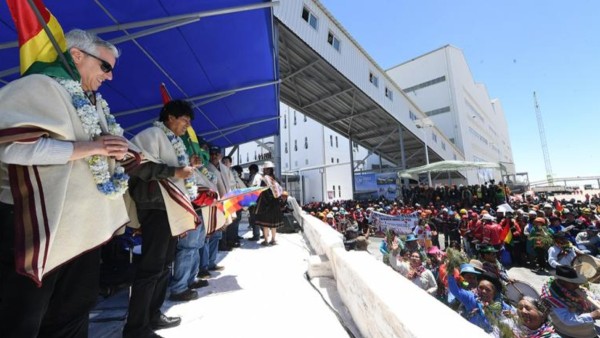 Inauguración de la planta de Cloruro de Potasio en 2018 por parte de Evo Morales. Foto: Archivo/ABI