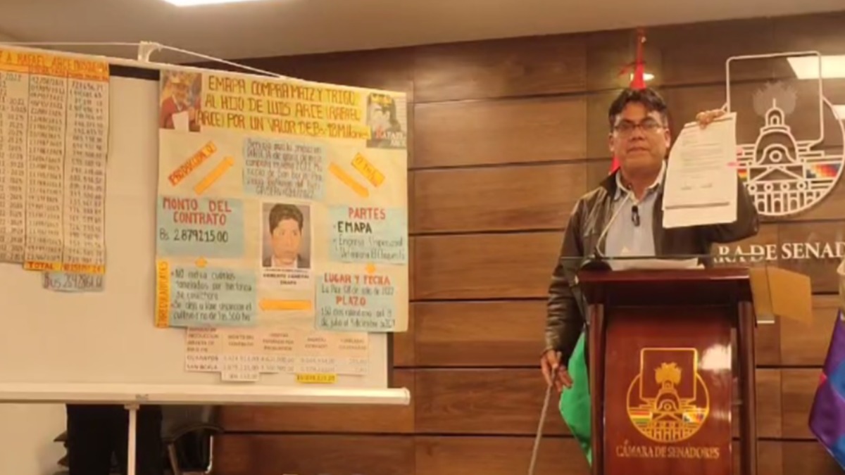 El diputado del MAS Héctor Arce denuncia la venta de granos por parte del hijo del presidente