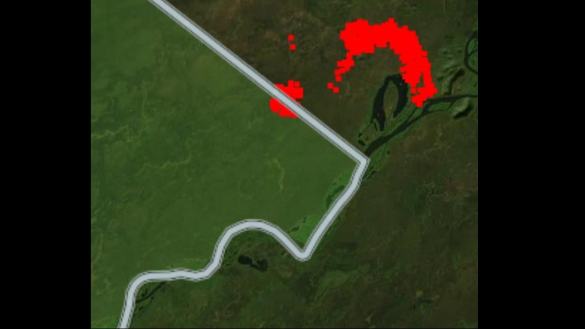 Fuego dentro del parque Otuquis que ingresó de Brasil a Bolivia. Imagen: Firms Nasa.