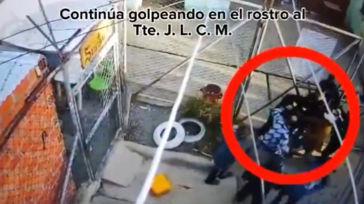 Nallar golpeando a puñetes a un efectivo policial. Foto: captura video